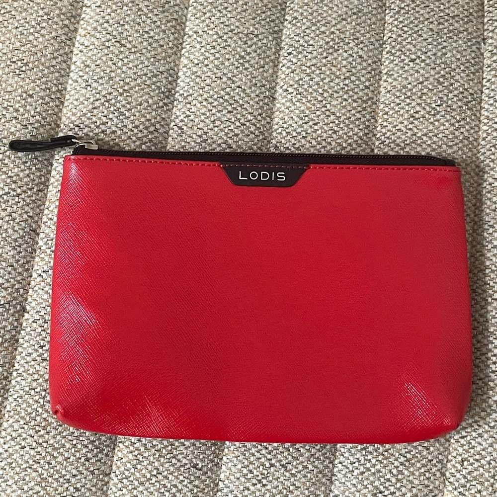 LODIS red saffiano embossed leather zip pouch